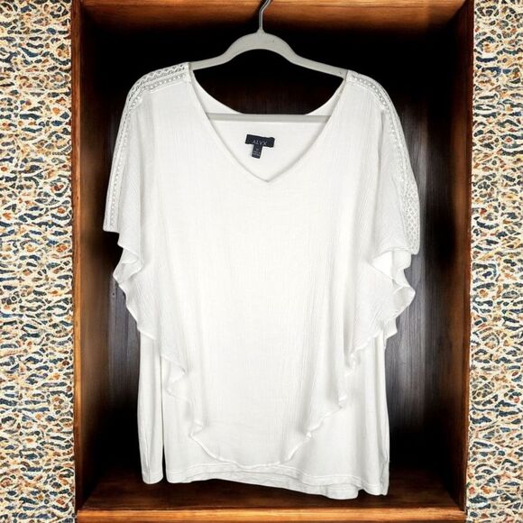 Alyx Overlay Top Cream Lace Trim Blouse Popover Flowy Size 2X - Picture 1 of 13